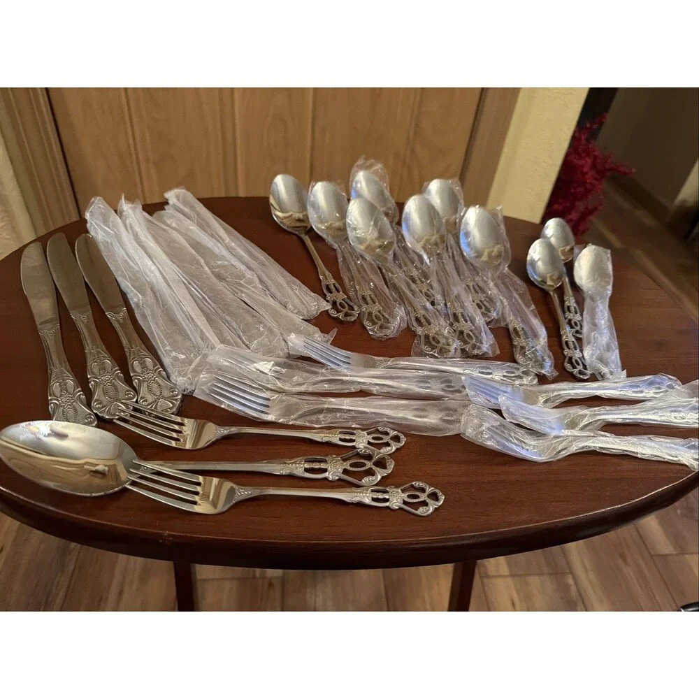 27-Pc Silverware Set, Stainless Steel, Retro Royal Flatware,8 Place Settings NEW